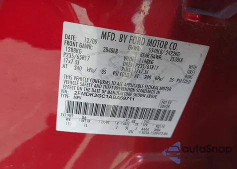 2010 Ford Edge Se из США, поврежденный, VIN 2FMDK3GC1ABA69711